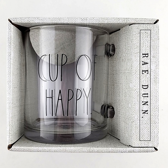 Rae Dunn Large Letters CUP OF HAPPY Glass Mug 18oz - Picture 2 of 7